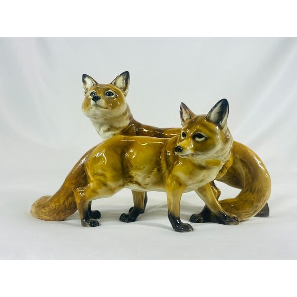 Vintage Hutschenreuther Germany Porcelain Figurine K Tutter Pair Foxes - Picture 1 of 12